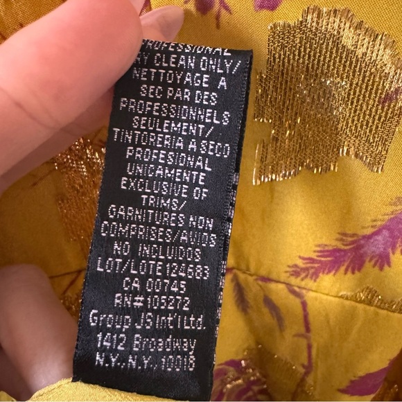 Flor et. al Cocktail Mini Dress Ruffle Floral Yellow Metallic Sz 4 - Picture 12 of 12